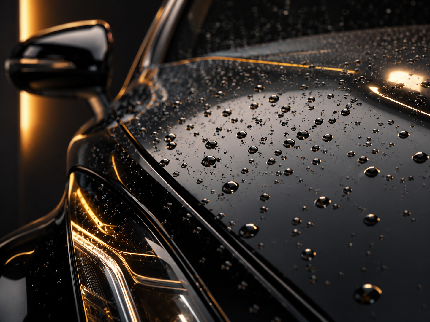 Ceramic coating water beading on black car paint in Hampton Roads